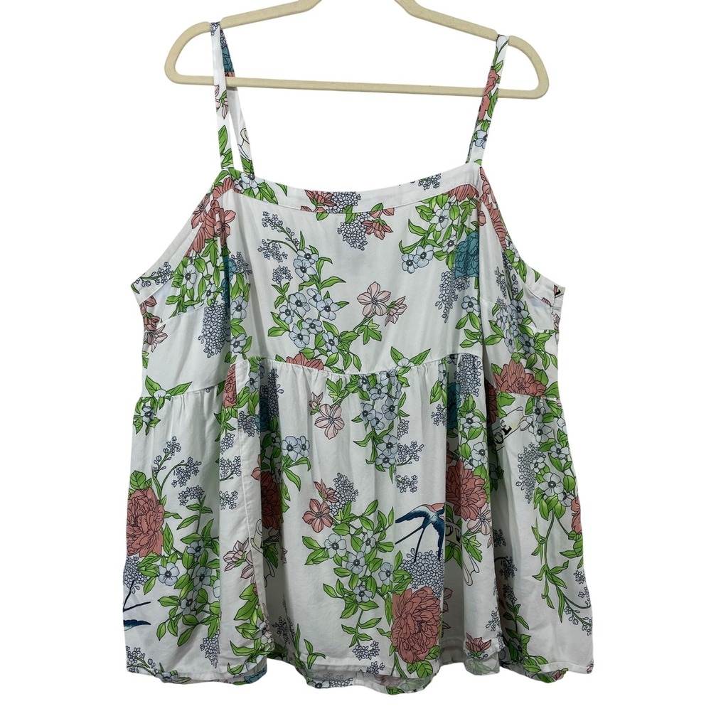 Torrid Plus Size 3X Camisole Tank Top White Floral Bird Tattoo Print Babydoll